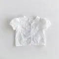 Infant baby white embroidered short sleeve cardigan detail, delicate floral cutwork style. - 66cm / Tops / Light Jacket