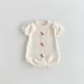 Baby knit romper short sleeve cream color handmade embroidery cute infant bodysuit apparel - 66cm / Baby Romper