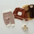 Baby winter warm fleece sweater pants set with cute bear pattern cozy infant homewear outfit - 73cm / Top And Bottom / Brown
