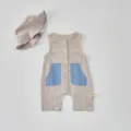 Mameluco sin mangas a rayas para bebé niño y sombrero conjunto lindo traje de verano - 66cm / Rayas Azules