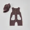 Mameluco a rayas sin mangas para niño con sombrero a juego, conjunto marrón muy tierno. - 66cm / Raya Albaricoque