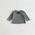 T-shirt a manches longues etourdi pour petite fille avec detail de noeud noir chic - 66cm / Gris