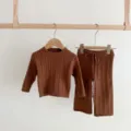 Braunes Baby Strickpullover und Hosen Set, gemuetliches Kinder Winter Zweiteiler Outfit. - 66 / Braun