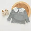 Infant baby toddler grey long sleeve top cute Peter Pan collar cotton shirt for girls autumn - 66cm / Tops / Gray