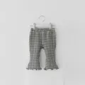 Toddler girls black and white gingham flare pants cute cotton trousers children kids clothes - Plaid
