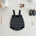 Infant baby knit romper suspender bodysuit with cute floral buttons, stylish knitwear for girls. - 66cm / Set
