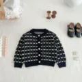 Infant baby girls knitted cardigan sweater, chic black and white pattern toddler outerwear. - 66cm / Tops