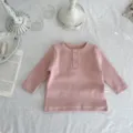Rosa Baby Rippen Baumwoll Langarmshirt Detail, bequemes Rundhals Oberteil fuer den Alltag. - 73cm / Rosa