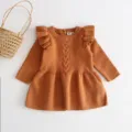 Baby girl autumn winter knitted dress long sleeve ruffle sweater toddler clothing item - 80cm / Brown
