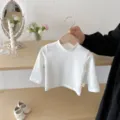 Baby girls white ribbed long sleeve t-shirt, cute toddler cotton basic top, autumn detail view. - 66cm / Off White