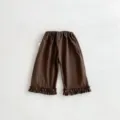 Jolis enfants marron volant ourlet droit pantalon bambin doux décontracté long neuf - 73 / Café