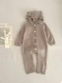 Adorable mameluco de punto para bebé con orejas de oso capucha manga larga para otoño diario. - 66cm / Camel con pompones