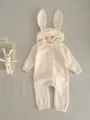 Adorable mameluco tejido para bebé con capucha de orejas de conejo y botones suaves. - 66cm / Albaricoque con orejas