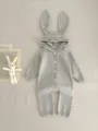 Detalle de mameluco tejido para bebé con orejas de conejo, ropa suave de otoño - 66cm / Gris plateado con orejas