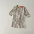 Baby toddler cotton plaid long sleeve top and casual shorts two-piece set for daily wear - 66cm / Gray