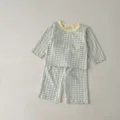 Baby toddler cotton plaid long sleeve top and pants pajama set, comfortable sleepwear home wear. - 66cm / Green