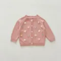 Baby girl knit cardigan sweater with handmade floral embroidery, cute raglan sleeve winter coat. - 66cm / Pink