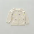 Cozy baby girl knit cardigan with delicate floral embroidery, raglan sleeves and cute scalloped edges. - 100cm / Off White