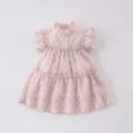 Summer baby girl pink princess dress, cute ruffle short sleeve tiered mesh party dress. - 80cm / Pink