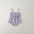 Infant baby floral swimsuit detail, cute purple romper with pink flowers and front bow tie. - 73cm / Light Purple