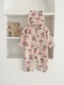 Newborn infant cute cartoon fox print waffle long sleeve romper and hat set for baby. - 66cm / Khaki