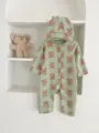 Newborn baby waffle romper cute bear print infant bodysuit long sleeve clothing set. - 66cm / Light Green