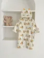 Newborn baby cute giraffe print waffle long sleeve romper and hat set, soft autumn clothing. - 66cm / Beige Apricot