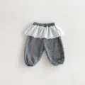 Cute baby toddler floral pants with white lace ruffles, Korean style autumn infant trousers. - Gray / 73cm