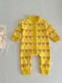 Yellow baby knit romper with heart pattern, long sleeve infant jumpsuit for autumn wear. - Yellow Heart