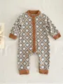 Baby knit romper with cute heart argyle pattern long sleeve jumpsuit infant clothes - White (Gray Heart Print)