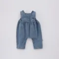 Infant baby denim romper detail view, sleeveless blue jumpsuit with cute floral embroidery. - 66cm / Bottoms