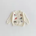 Cute baby knitted cardigan with sweet dog embroidery, soft off-white infant sweater. - 100cm / Off White