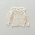 Baby girl knit cardigan with ruffle collar long sleeve autumn knitwear detail view - 73 / Off White