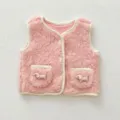 Cute baby lamb fleece vest detail, pink sleeveless cardigan with sweet dog pocket patches. - 66cm / Pink