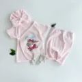 Summer baby pink short-sleeve top pants hat socks set with cute ballet bear cartoon design. - 66cm / Pink