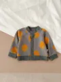 Gilet cardigan en tricot pour bébé avec motif jacquard d'orange mignon vêtement doux. - 66cm / Gris Orange