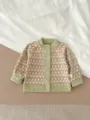Gilet en tricot pour bébé enfant avec motif jacquard floral et boutons mignons. - 73cm / Petite Fleur Verte