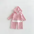 Mädchen Frühling Fake-Zweiteiler Kapuzenshirt und weite Hose Freizeitset, süßes Kinder Outfit. - 73cm / Oberteil und Unterteil / Rosa
