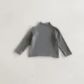 Detailed view of grey ribbed long sleeve top for girls, comfortable daily wear basic shirt. - 73cm / Tops