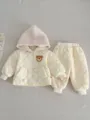 Baby winter cotton-padded suit, cute bear hooded warm jacket and pants set for infants. - 73cm / Top And Bottom