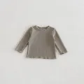 Baby infant waffle knit long sleeve t-shirt toddler cute basic top in khaki color - 73cm / Tops