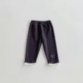 Infant baby girl ribbed leggings with lace trim and cute bow embroidery, cozy autumn pants. - 66cm / Dark Gray