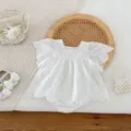 Infant baby girl white cotton lace flutter sleeve romper dress summer cute bodysuit clothing - 66cm / Baby Romper