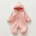 Mameluco acolchado rosa para bebé con capucha, traje cálido con cierre de cremallera. - 66cm / Rosa