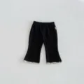 Kleinkind Mädchen Gerippte Schlaghose Einfarbig Lässig Elastischer Bund Hose mit Spitzenbesatz - 73cm / Schwarz