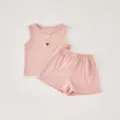 Delizioso set estivo in cotone a coste con top smanicato e pantaloncini per bambina - 66cm / Top e Pantaloni / Rosa chiaro