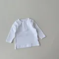 Infant baby white ribbed long sleeve t-shirt, cute crew neck basic top for newborns. - Off White / 66cm