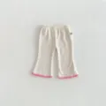 Kleinkind Mädchen gerippte Schlaghose mit rosa Saum, bequeme einfarbige Hose im Frühling. - 73cm / Gebrochenes Weiß