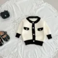 Neonato bambina cardigan in maglia nero e bianco chic elegante abbigliamento bimbo - 100cm / Capispalla