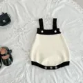 Salopette lavorata a maglia per neonata colore a contrasto stile autunnale carino - 90cm / Pagliaccetti a bretelle